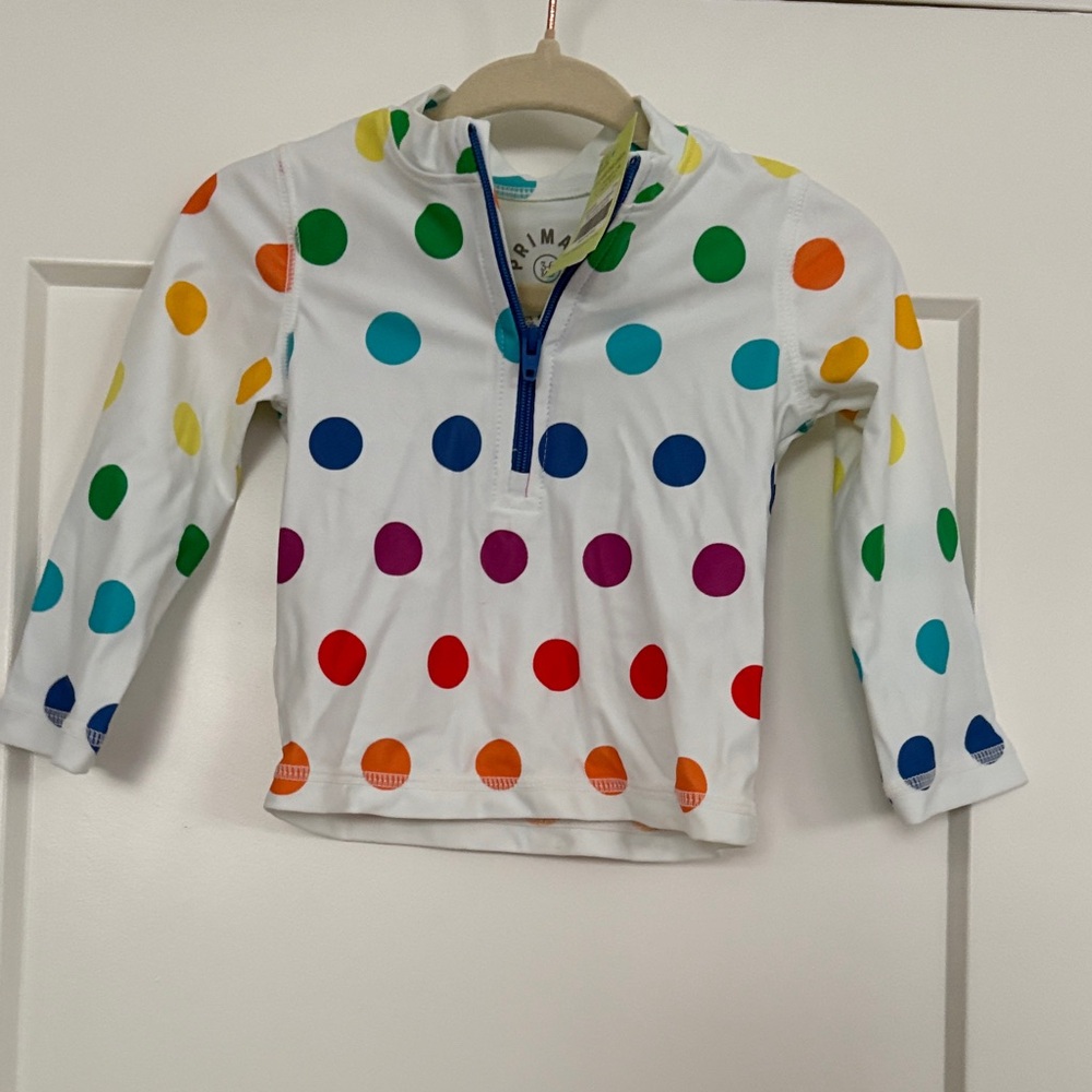 NWT Primary White Baby Rash Guard with Rainbow Polka Dots 6 Months